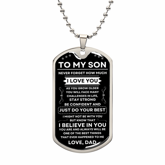 To My Son | Never Forget | Dog Tag + Military Ball Chain