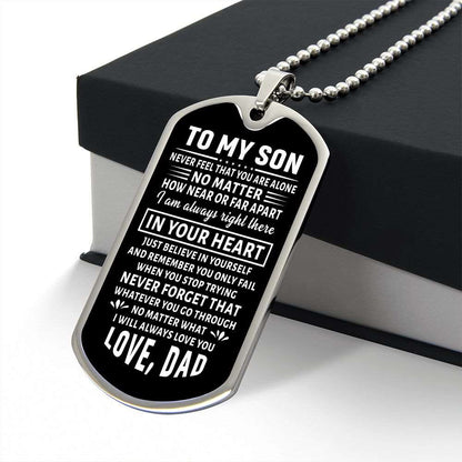 To My Son | In Your Heart | Dog Tag with Military Chain