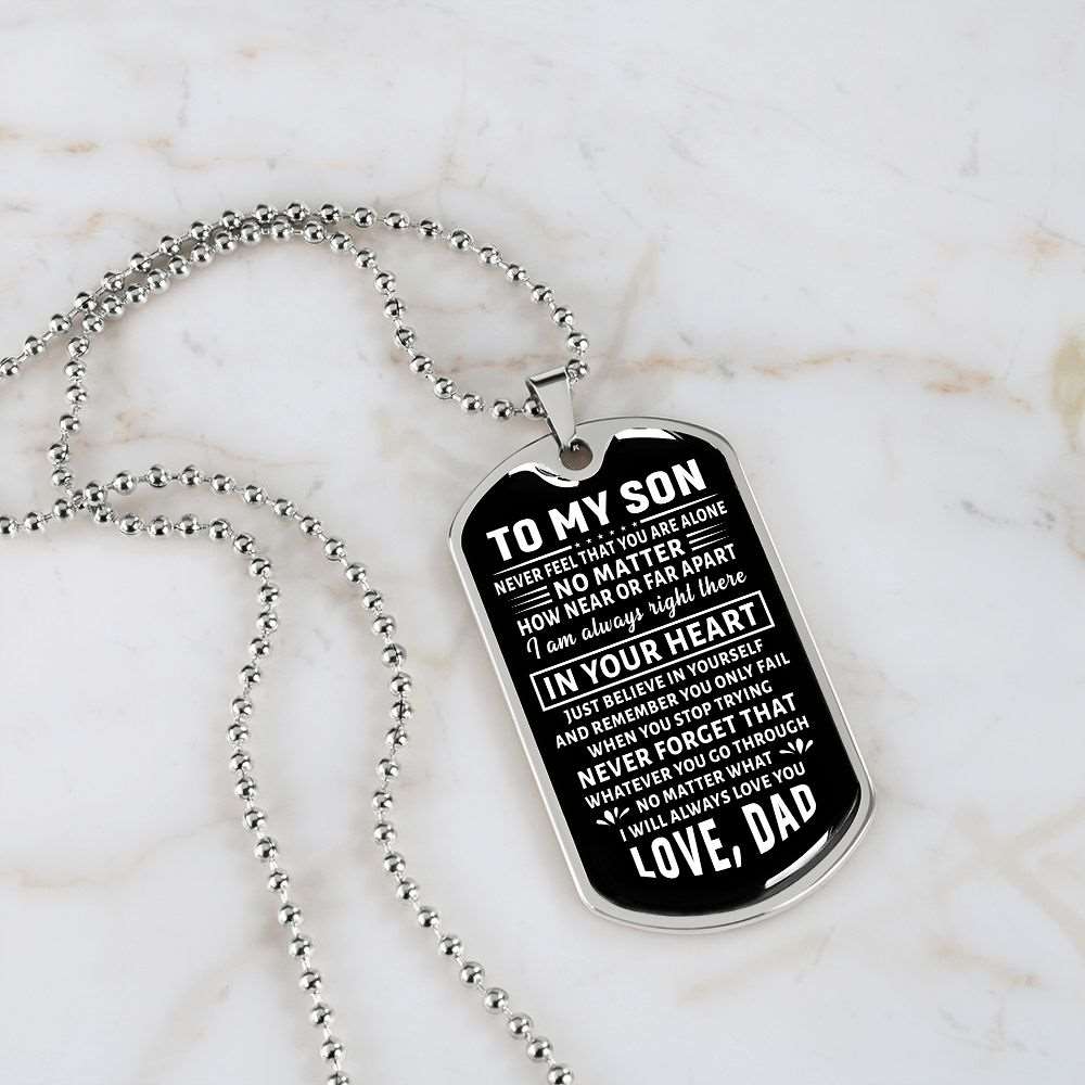 To My Son | In Your Heart | Dog Tag with Military Chain