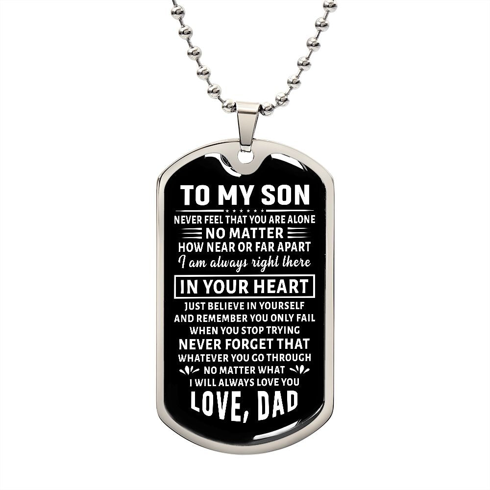 To My Son | In Your Heart | Dog Tag with Military Chain