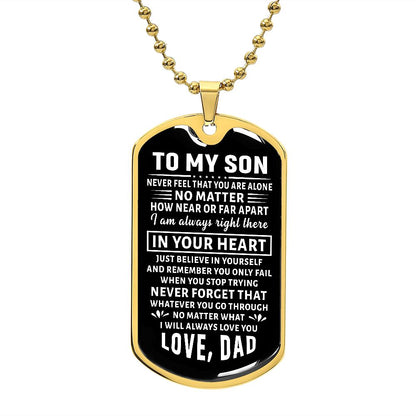 To My Son | In Your Heart | Dog Tag with Military Chain